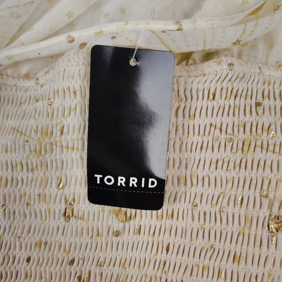 NWT Torrid Chiffon Foil One Shoulder Crop Top In Cream and Gold Combo 3X - Picture 5 of 8